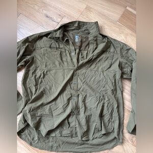 REI mens king sleeve button down hiking shirt green XXL